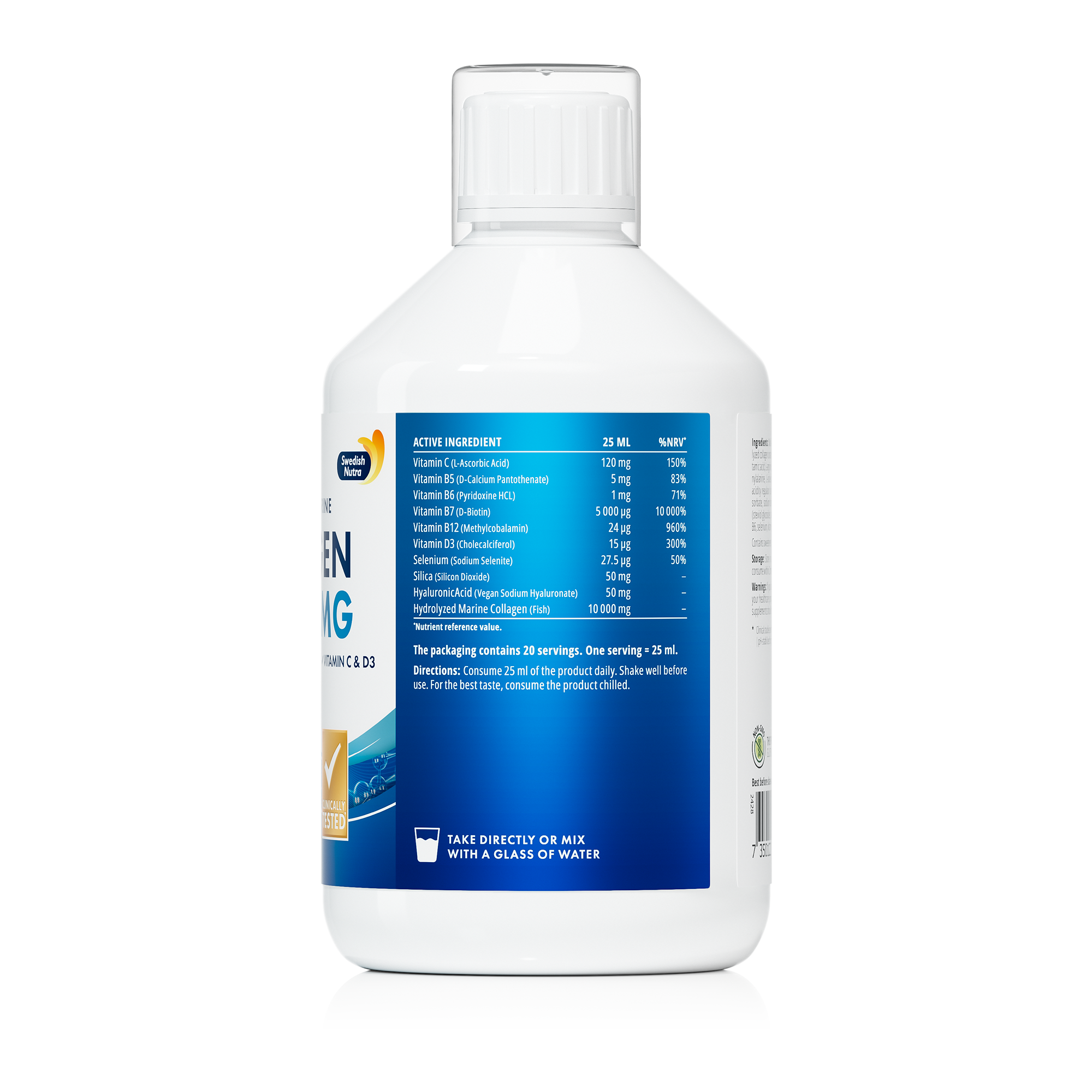 Swedish Nutra Collagen 10000 Marine Sugar Free 500 ml – kolagen morski z kwasem hialuronowym, biotyną i witaminami