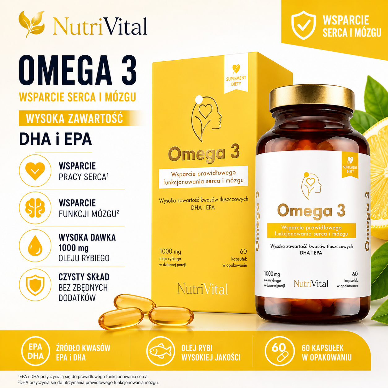 Omega 3 EPA 500mg i DHA 250mg Wsparcie serca i mózgu 60 kaps NutriVital