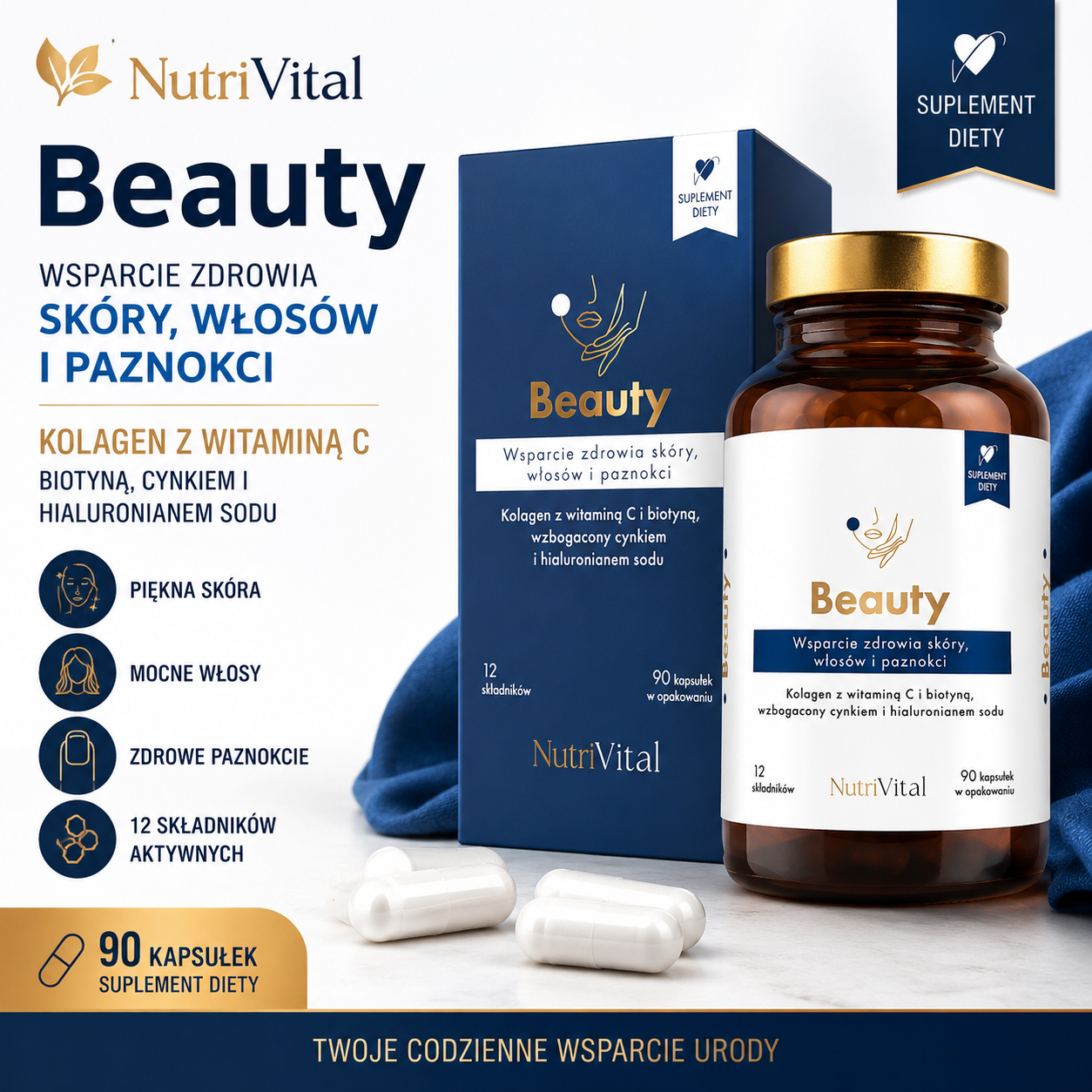 Suplement Beauty Wsparcie skóry, włosów i paznokci NutriVital 90 kaps