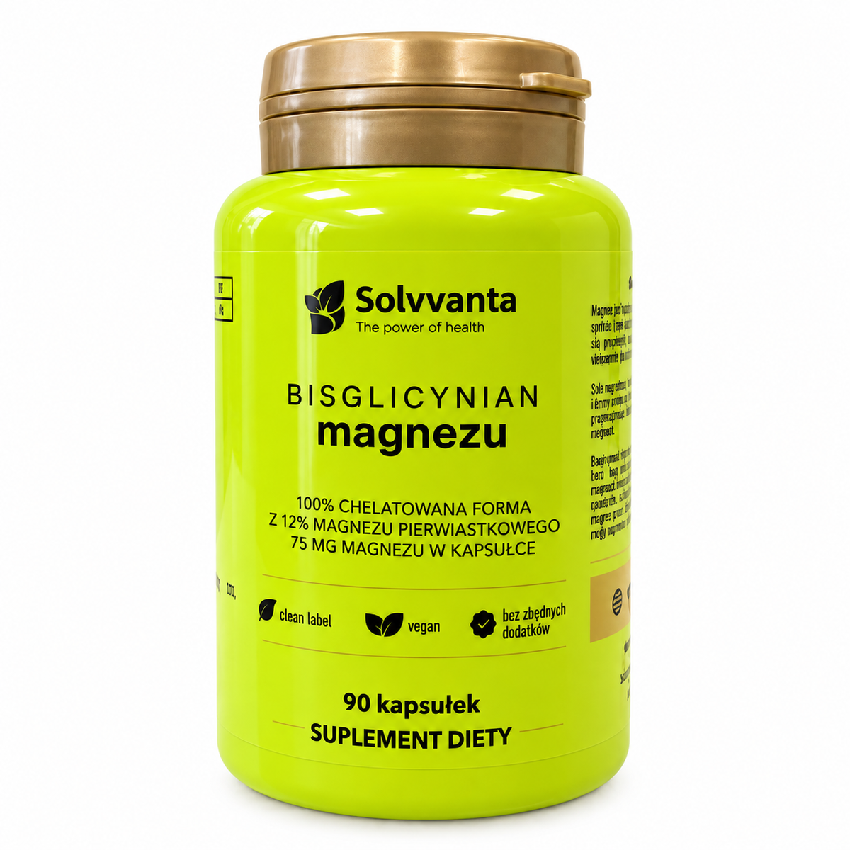 Bisglicynian magnezu ⁠Magnez Bisglicynian Chelat 225 mg 90 kapsułek Wysoka Przyswajalność Solvvanta