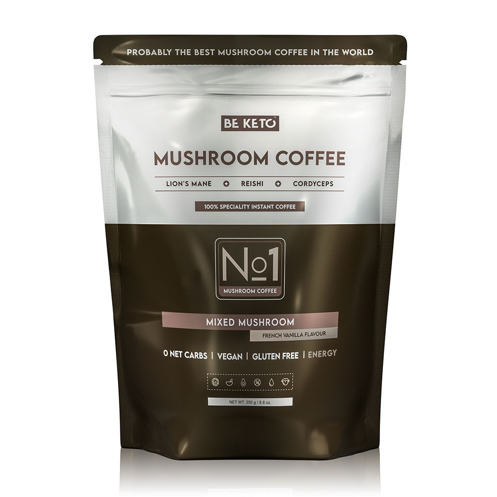 Kawa Rozpuszczalna – Mushroom (Lion’s Mane & Cordyceps & Reishi) – Francuska Wanilia 250g Be Keto