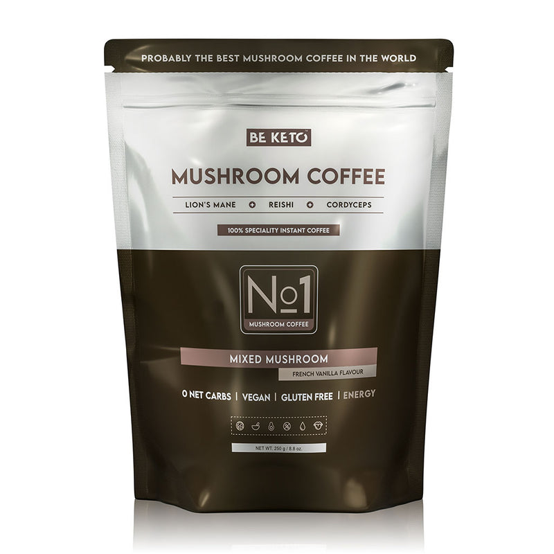 Kawa Rozpuszczalna – Mushroom (Lion’s Mane & Cordyceps & Reishi) – Francuska Wanilia 250g Be Keto