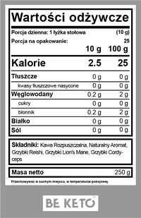 Kawa Rozpuszczalna – Mushroom (Lion’s Mane & Cordyceps & Reishi) – Francuska Wanilia 250g Be Keto