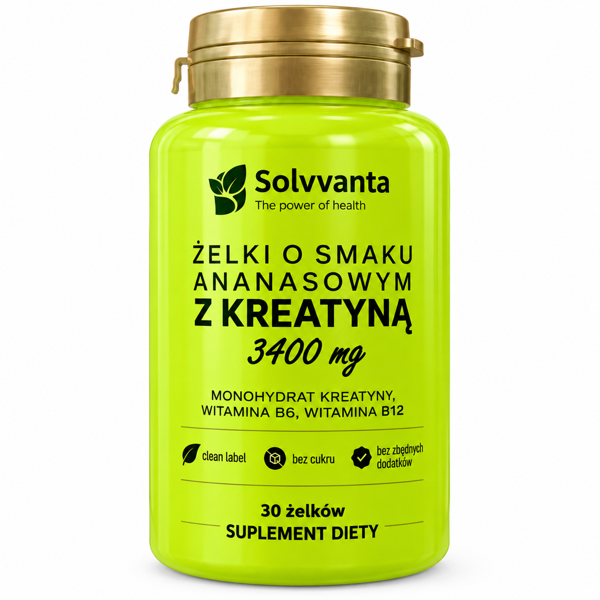 Żelki z kreatyną 3400 mg – smak ananasa 30 sztuk Solvvanta