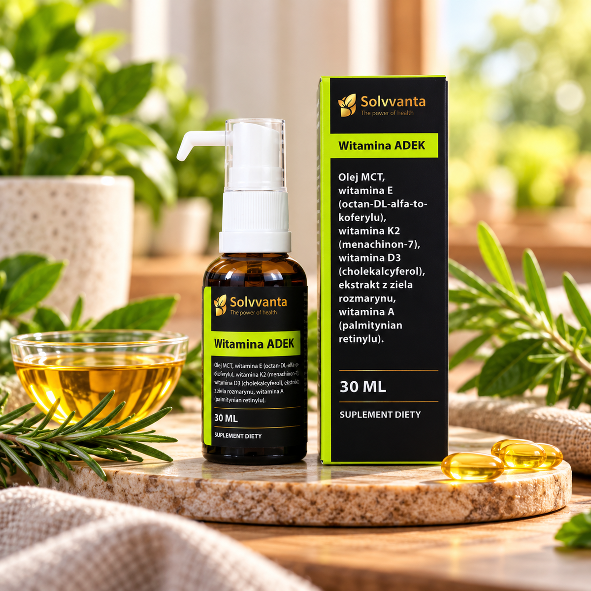Witamina ADEK 2000 IU  w oleju MCT 235 porcji 30 ml Solvvanta