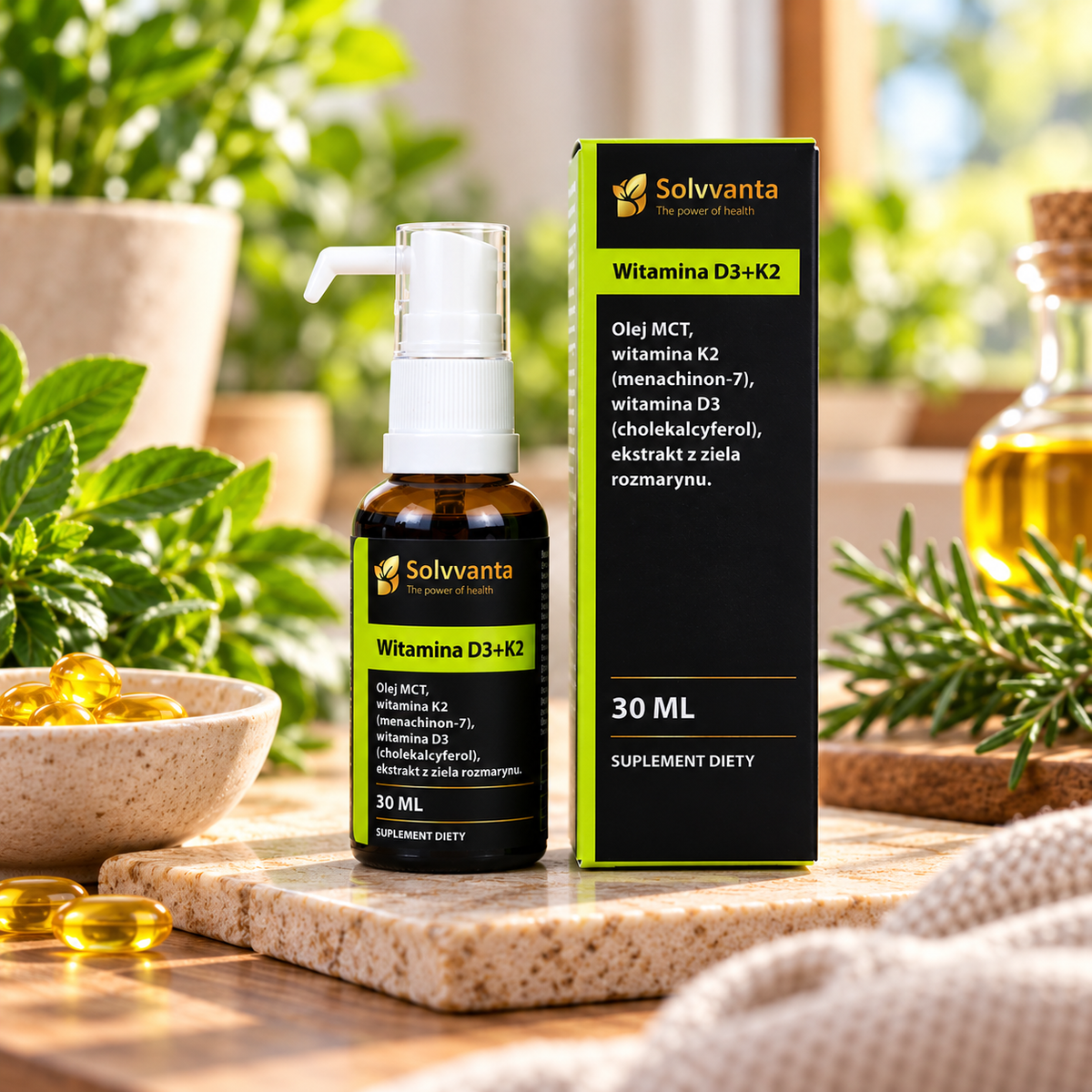 Witamina D3 2000IU +K2MK7 w oleju MCT 235 porcji 30 ml Solvvanta