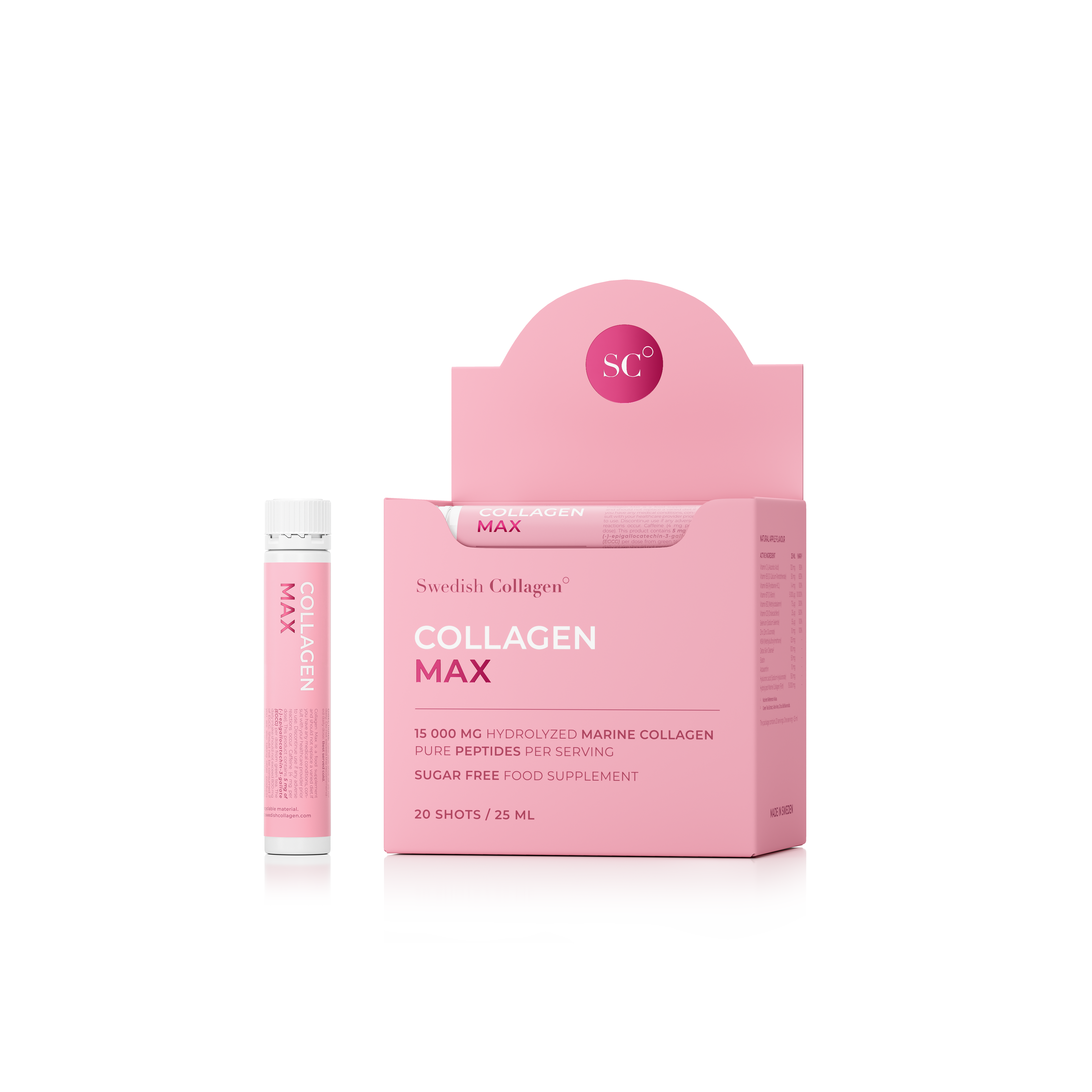 Swedish Nutra Collagen Max – 15 000 mg 20 shotów  Kolagenu Morskiego + Kwas Hialuronowy i Elastyna