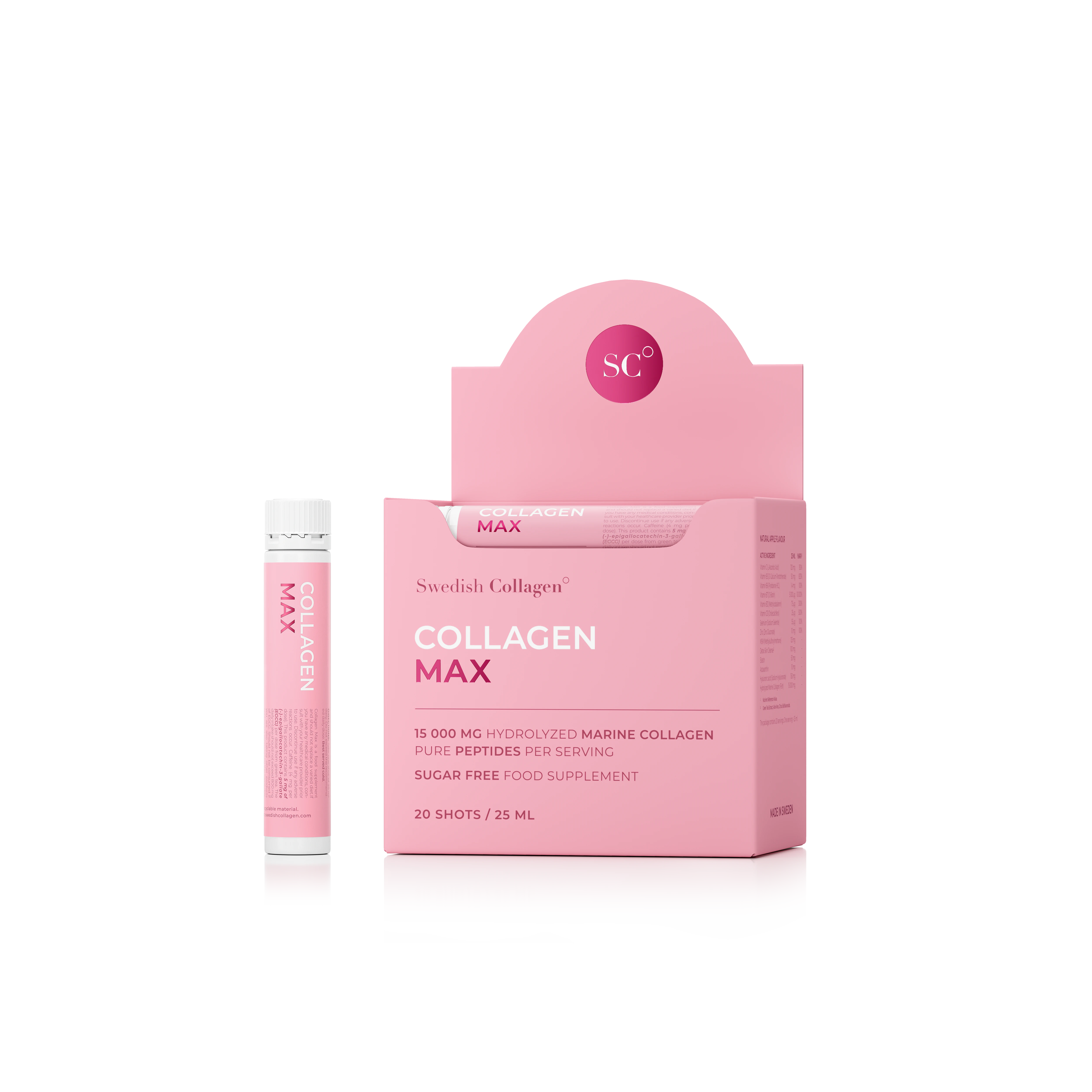 Swedish Nutra Collagen Max – 15 000 mg 20 shotów  Kolagenu Morskiego + Kwas Hialuronowy i Elastyna