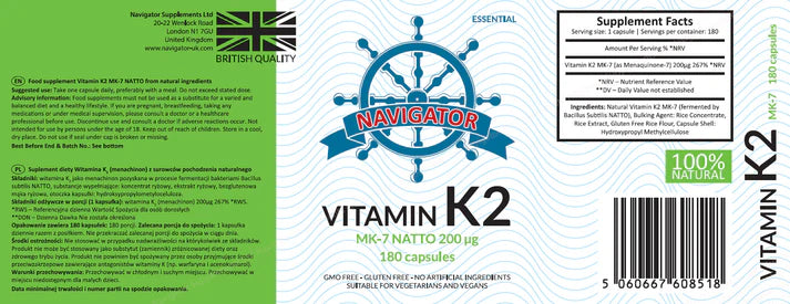 Navigator Witamina K2 MK-7 200 mcg VEGE 180 kapsułek