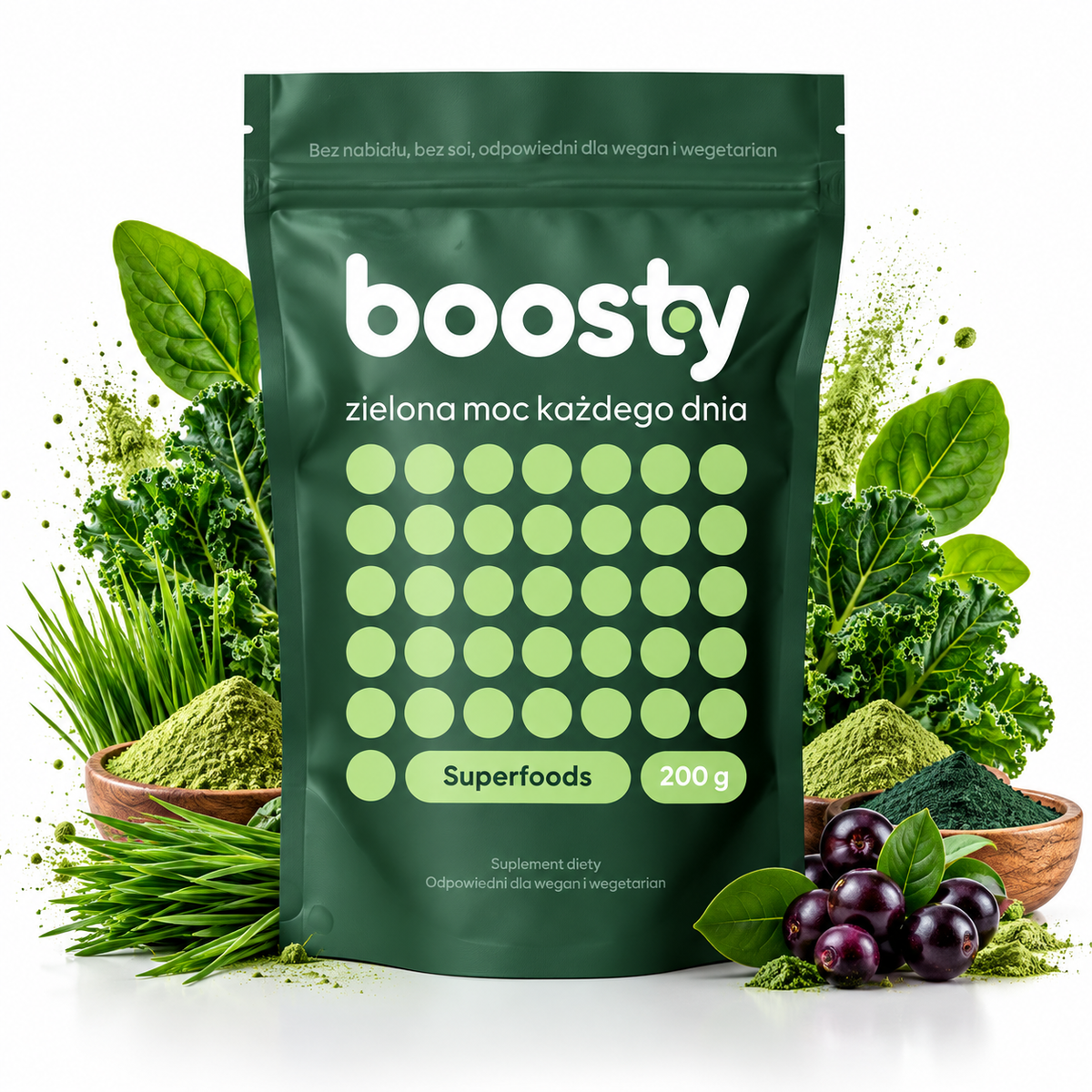 BOOSTY Zielona Moc Mieszanka Superfoods proszek 200 g Boostyfoods