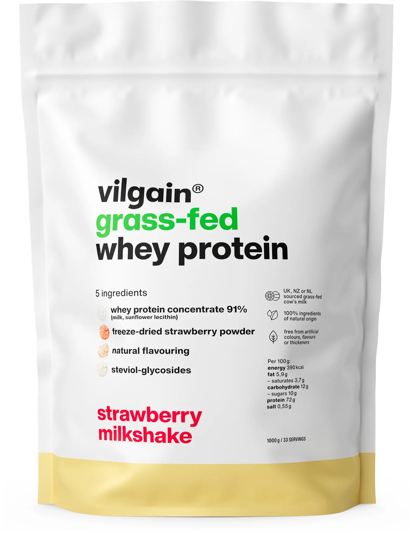 Vilgain Grass‑Fed Whey Protein ⁠ Strawberry milkshake 1000 g