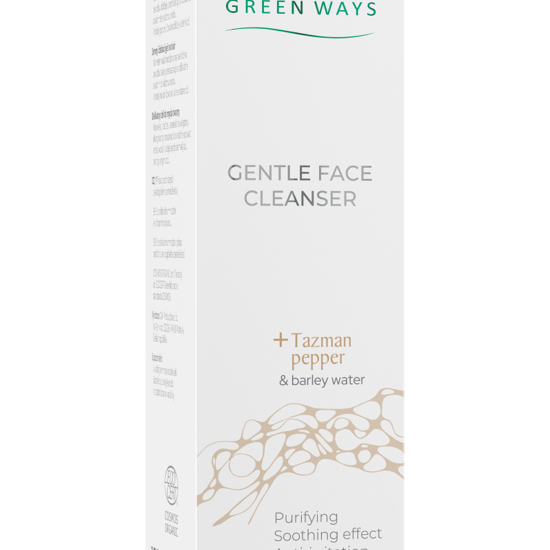 Green Ways Gentle Face Cleanser 150ml z Tazman pepper i barley water – delikatny płyn do mycia twarzy, oczyszczający, łagodzący, Cosmos Organic