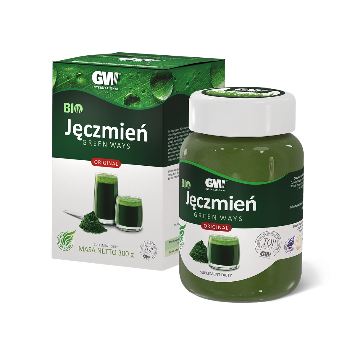GWI Bio Jęczmień Green Ways proszek 300g – suplement diety w słoiku, certyfikat Top Quality