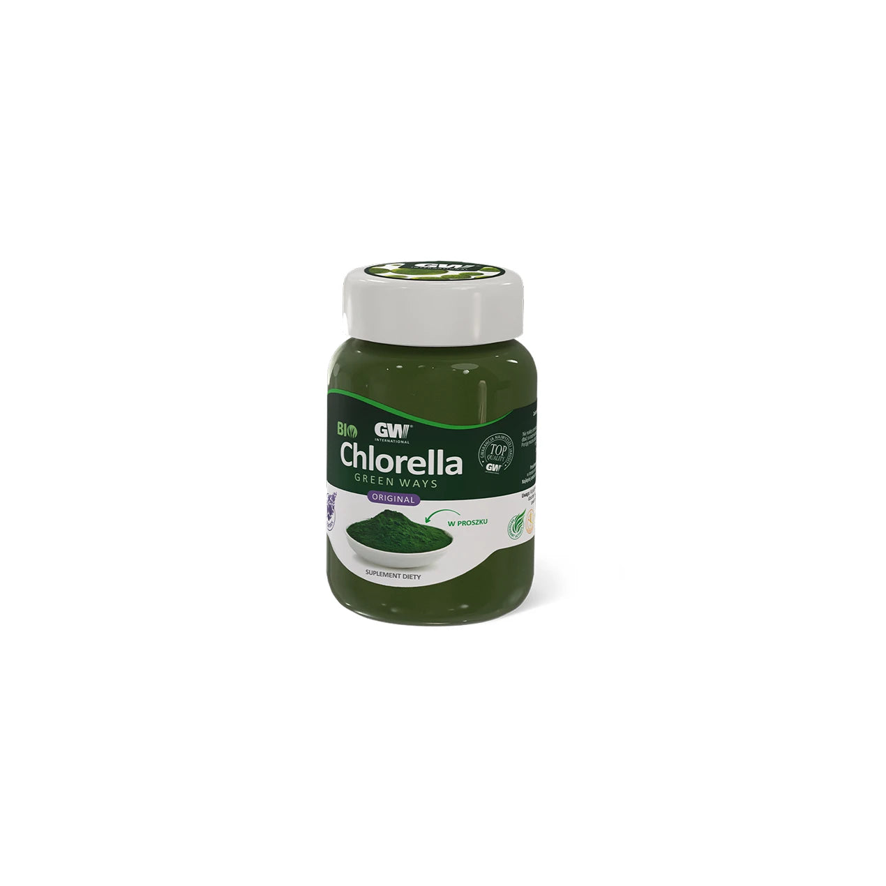 Green Ways chlorella w proszku zielona w słoiku opakowanie