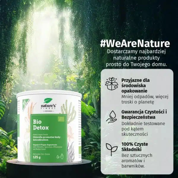 Nature's Finest Bio Detox 125g z chlorellą i spiruliną – organiczny suplement detoks, vegan, bez aromatów i barwników