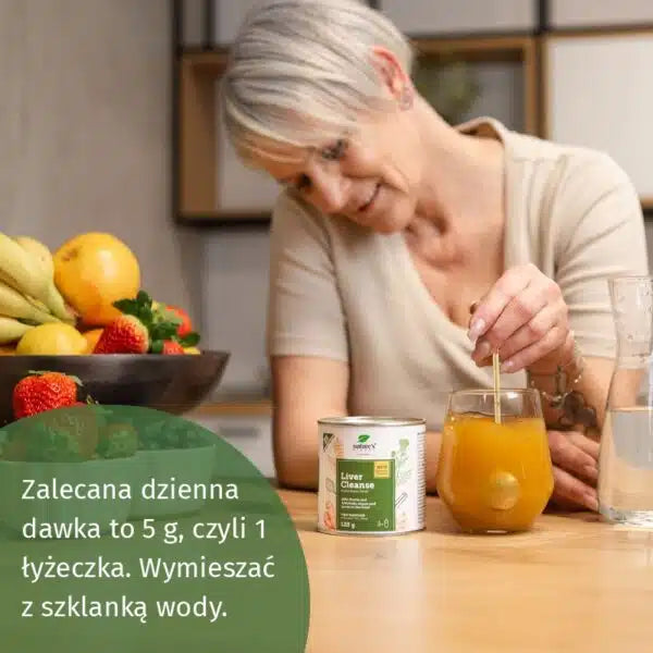 Nature's Finest Liver Cleanse – sposób użycia: 5g (1 łyżeczka) wymieszać ze szklanką wody