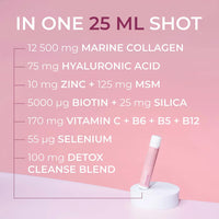 Swedish Collagen Deluxe ampułka 25ml – kolagen morski 12500mg, kwas hialuronowy, biotyna 5000µg, witamina C, selen, cynk