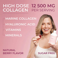 Swedish Collagen Deluxe kolagen morski 12500mg w porcji – smak jagodowy, bez cukru, z kwasem hialuronowym, witaminami i minerałami