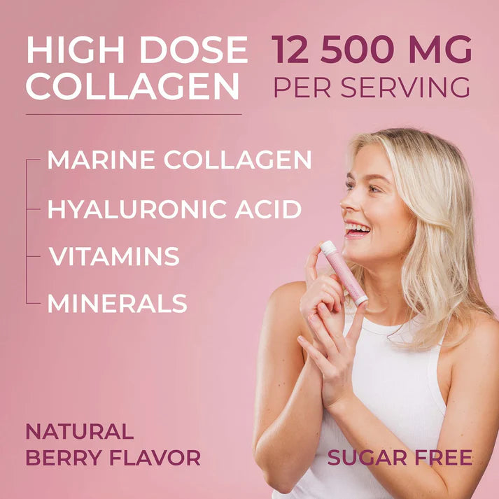Swedish Nutra Swedish Collagen 12 500 mg kolagenu morskiego z kwasem hialuronowym i witaminami o smaku jagodowym