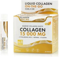 Swedish Nutra kolagen morski 15000mg shot ampułka 25ml – zestaw 20 sztuk, smak jabłkowy, kwas hialuronowy, retinol, elastyna