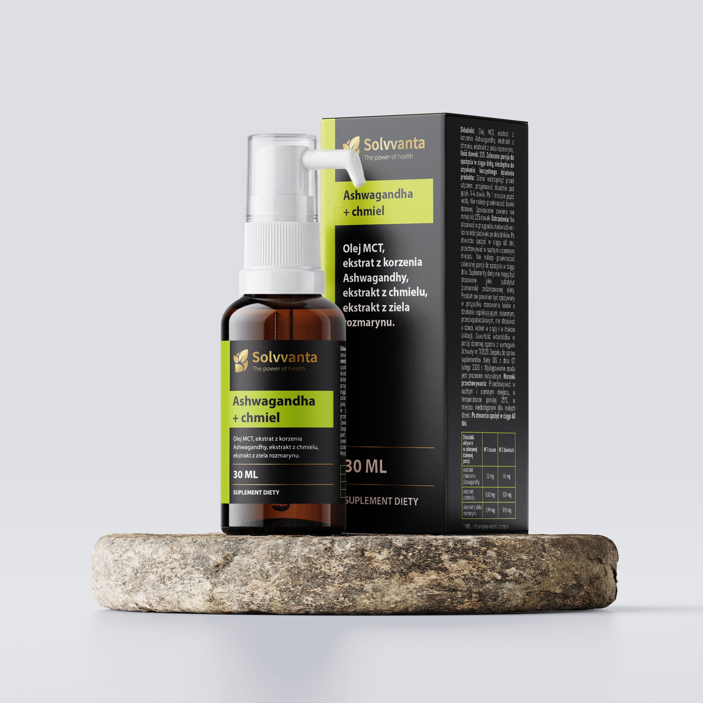Solvvanta Ekstrakt z Ashwagandhy z chmielem w oleju MCT 235 porcji 30 ml