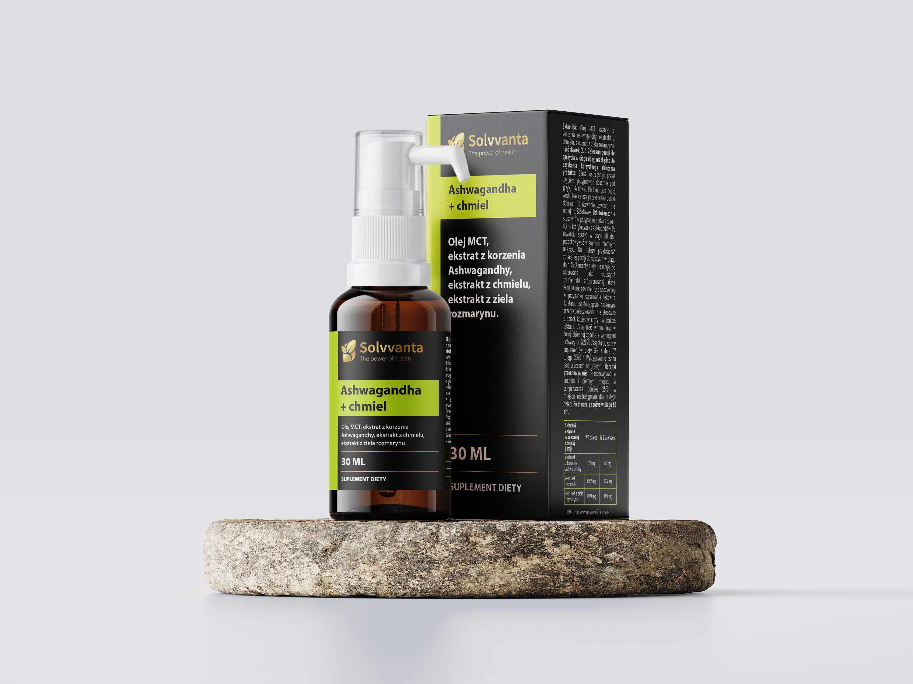 Solvvanta Ekstrakt z Ashwagandhy z chmielem w oleju MCT 235 porcji 30 ml